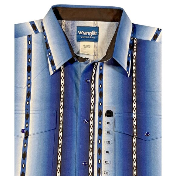 Wrangler Men’s XXL Blue Aztec Stripe Pearl Snap Western Shirt - Picture 5 of 12